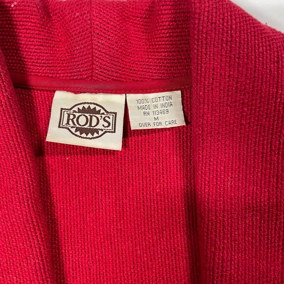 VTG Rod’s Red Fringe Cardigan Western Cardigan Shawl Collar Cotton Sweater Sz M - Picture 7 of 9